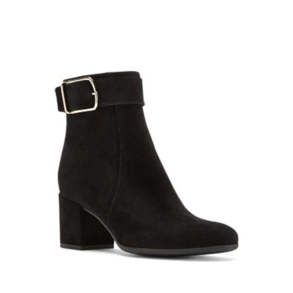 LA CANADIENNE Womens Black Jesse Square Toe Block Heel Leather Heeled Boots 5 M
